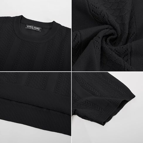 PJ PAUL JONES Men's T-Shirts Casual Knit Short Sleeve Crewneck Hollow Out Solid Knitted Pullover Tees in Saudi Arabia