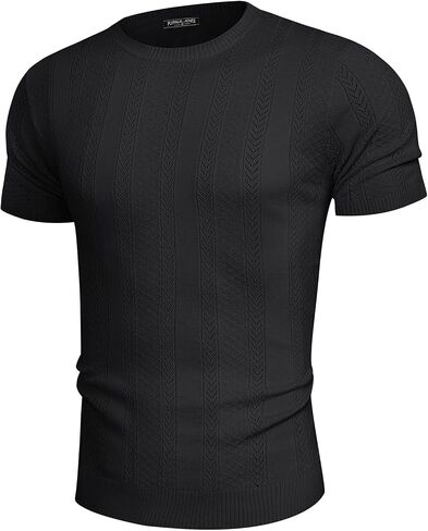 PJ PAUL JONES Men's T-Shirts Casual Knit Short Sleeve Crewneck Hollow Out Solid Knitted Pullover Tees in Saudi Arabia