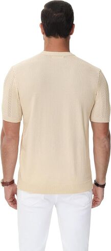 PJ PAUL JONES Men's T-Shirts Casual Knit Short Sleeve Crewneck Hollow Out Solid Knitted Pullover Tees in Saudi Arabia