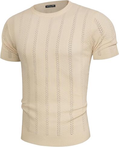 PJ PAUL JONES Men's T-Shirts Casual Knit Short Sleeve Crewneck Hollow Out Solid Knitted Pullover Tees in Saudi Arabia