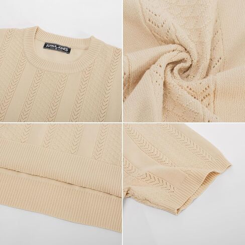 PJ PAUL JONES Men's T-Shirts Casual Knit Short Sleeve Crewneck Hollow Out Solid Knitted Pullover Tees in Saudi Arabia