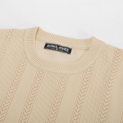 PJ PAUL JONES Men's T-Shirts Casual Knit Short Sleeve Crewneck Hollow Out Solid Knitted Pullover Tees in Saudi Arabia