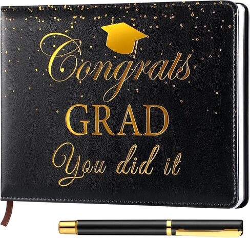 Frienda Leather Graduation Guest Book with Pen Graduation Party Supplies Graduation Guest Book 2024 Grad Party Sign in Guest Book for College, High School (Black, Gold,Class of 2024) in Saudi Arabia