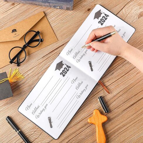 Frienda Leather Graduation Guest Book with Pen Graduation Party Supplies Graduation Guest Book 2024 Grad Party Sign in Guest Book for College, High School (Black, Gold,Class of 2024) in Saudi Arabia