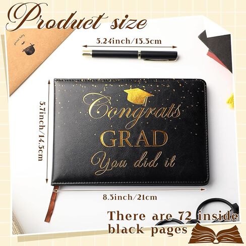 Frienda Leather Graduation Guest Book with Pen Graduation Party Supplies Graduation Guest Book 2024 Grad Party Sign in Guest Book for College, High School (Black, Gold,Class of 2024) in Saudi Arabia