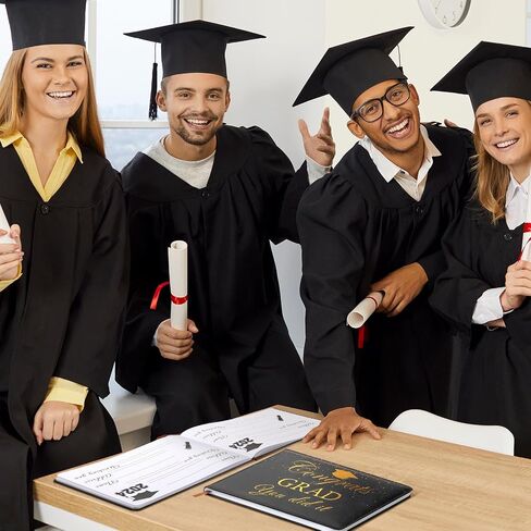 Frienda Leather Graduation Guest Book with Pen Graduation Party Supplies Graduation Guest Book 2024 Grad Party Sign in Guest Book for College, High School (Black, Gold,Class of 2024) in Saudi Arabia