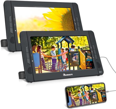 مشغل DVD محمول بشاشة 10.5 بوصة من NAVISKAUTO مزود بمدخل HDMI ودعامتي تثبيت ووقت تشغيل لمدة 5 ساعات وتشغيل نفس الفيلم أو فيلمين مختلفين (2 × مشغل DVD) in Saudi Arabia