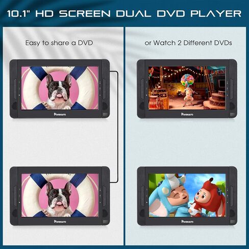 مشغل DVD محمول بشاشة 10.5 بوصة من NAVISKAUTO مزود بمدخل HDMI ودعامتي تثبيت ووقت تشغيل لمدة 5 ساعات وتشغيل نفس الفيلم أو فيلمين مختلفين (2 × مشغل DVD) in Saudi Arabia