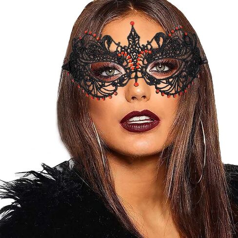 Bounzhi قناع تنكر مثير حجر الراين الدانتيل قناع حزب Eyemask هالوين قناع الكرة زي التبعي للنساء in Kuwait