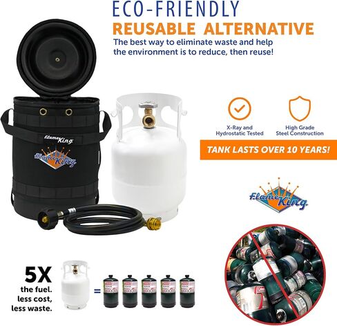 مجموعة أدوات نقل الغاز Flame King - حقيبة حمل واقية معزولة، خزان بروبان سعة 5 رطل وخرطوم محول للتخييم والمغامرات الخارجية، أسود/أبيض in Kuwait