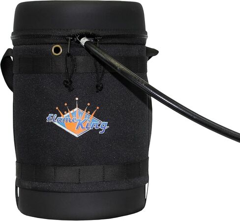 مجموعة أدوات نقل الغاز Flame King - حقيبة حمل واقية معزولة، خزان بروبان سعة 5 رطل وخرطوم محول للتخييم والمغامرات الخارجية، أسود/أبيض in Kuwait