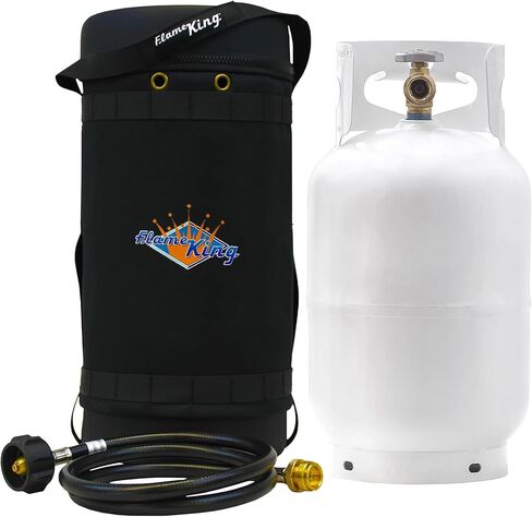 Flame King GH10-RBH-10LB حقيبة حمل واقية معزولة لمجموعة نقل الغاز، خزان بروبان 10 رطل وخرطوم محول، أسود وأبيض in Kuwait