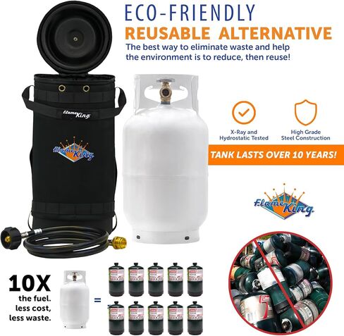 Flame King GH10-RBH-10LB حقيبة حمل واقية معزولة لمجموعة نقل الغاز، خزان بروبان 10 رطل وخرطوم محول، أسود وأبيض in Kuwait