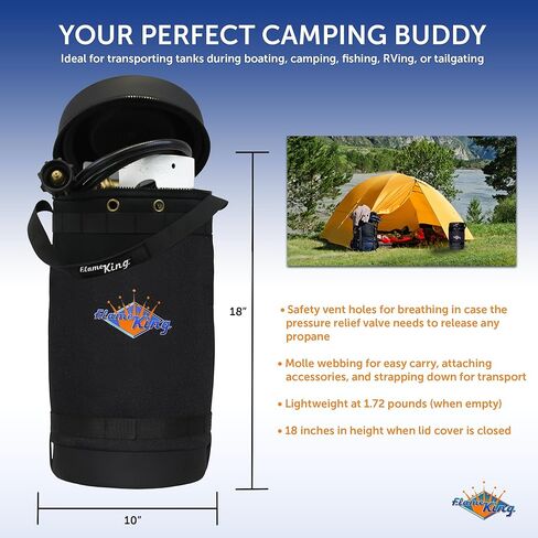 Flame King GH10-RBH-10LB حقيبة حمل واقية معزولة لمجموعة نقل الغاز، خزان بروبان 10 رطل وخرطوم محول، أسود وأبيض in Kuwait