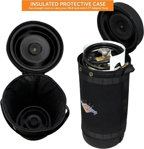 Flame King GH10-RBH-10LB حقيبة حمل واقية معزولة لمجموعة نقل الغاز، خزان بروبان 10 رطل وخرطوم محول، أسود وأبيض in Kuwait