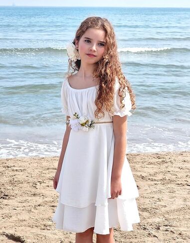 Arshiner Girls Dress Summer Off Shoulder Puff Sleeve Ruffle Tiered Layer Party Dresses in Saudi Arabia