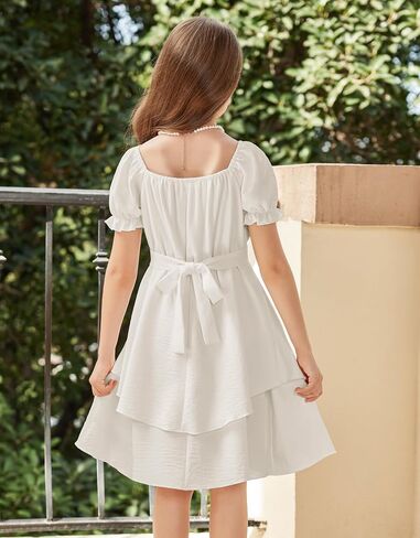 Arshiner Girls Dress Summer Off Shoulder Puff Sleeve Ruffle Tiered Layer Party Dresses in Saudi Arabia