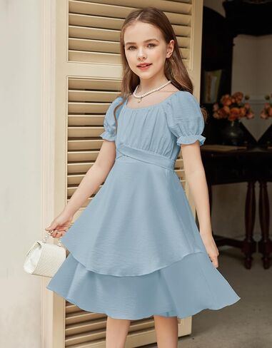 Arshiner Girls Dress Summer Off Shoulder Puff Sleeve Ruffle Tiered Layer Party Dresses in Saudi Arabia