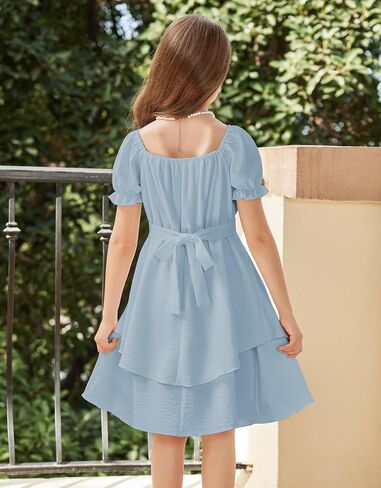 Arshiner Girls Dress Summer Off Shoulder Puff Sleeve Ruffle Tiered Layer Party Dresses in Saudi Arabia