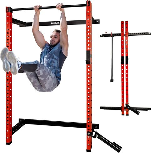 Yes4All أنبوب مقاس 2 × 2 بوصة مزود بفتحة واحدة لتوفير مساحة رف القرفصاء المثبت على الحائط لصالة الألعاب الرياضية المنزلية، قفص طاقة فولاذي بسعة 1000 رطل مع شريط سحب قابل للتعديل، لغم أرضي 360 درجة وخطافات J فولاذية قوية in Saudi Arabia