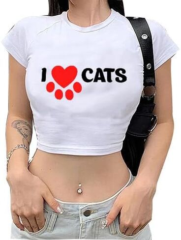 تي شيرت نسائي قصير علوي صيفي قصير توب عصري مطبوع عليه حروف فتاة حارة مكشوفة السرة توب شبابي in Saudi Arabia