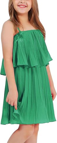 EXLURA Girls 2024 Summer Dress Spaghetti Strap Pleated Fashion Short Dresses in Saudi Arabia