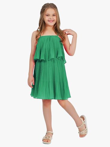 EXLURA Girls 2024 Summer Dress Spaghetti Strap Pleated Fashion Short Dresses in Saudi Arabia