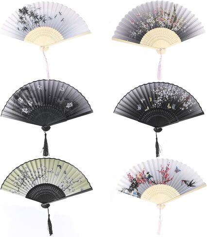 4 Pieces Folding Hand Fans for Women,Silk Foldable Handheld Fans Vintage Bamboo Frames Chinese Japanese Fans for Dancing Cosplay Wedding Party Props Decoration in Saudi Arabia
