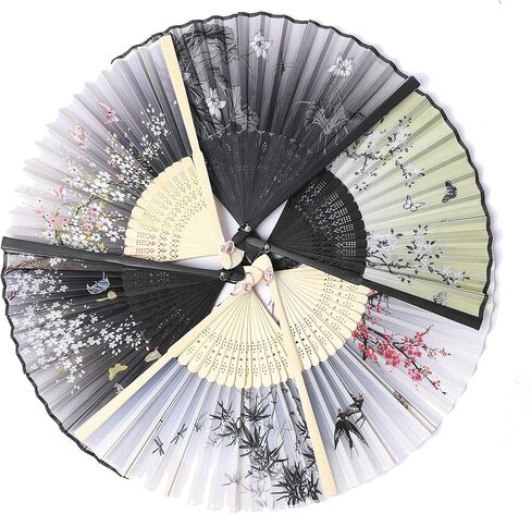 4 Pieces Folding Hand Fans for Women,Silk Foldable Handheld Fans Vintage Bamboo Frames Chinese Japanese Fans for Dancing Cosplay Wedding Party Props Decoration in Saudi Arabia