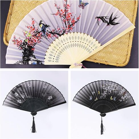 4 Pieces Folding Hand Fans for Women,Silk Foldable Handheld Fans Vintage Bamboo Frames Chinese Japanese Fans for Dancing Cosplay Wedding Party Props Decoration in Saudi Arabia