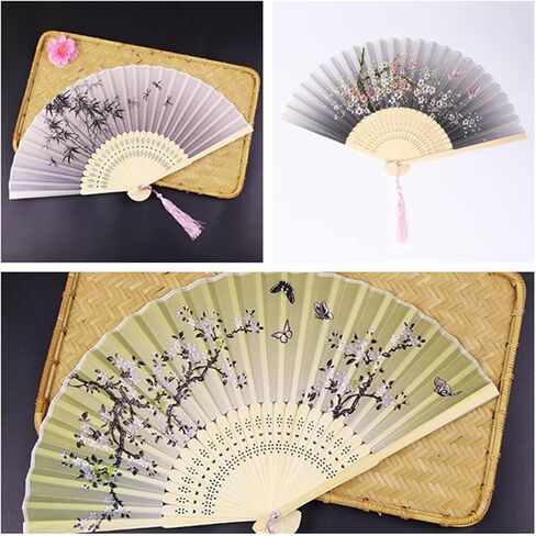 4 Pieces Folding Hand Fans for Women,Silk Foldable Handheld Fans Vintage Bamboo Frames Chinese Japanese Fans for Dancing Cosplay Wedding Party Props Decoration in Saudi Arabia