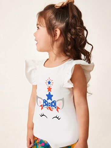 Tkria July 4th Tank Top Girl Toddler 4th of July Shirt Baby Girl American Flag Shirt USA Ruffle Tee Girl Patriotic Outfit in Saudi Arabia