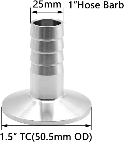 Fitvell تركيب صحي 1.5 بوصة مشبك ثلاثي إلى 1 بوصة خرطوم بارب مناسب 304 موصل محول خرطوم صحي من الفولاذ المقاوم للصدأ (عبوة من 2) in Kuwait