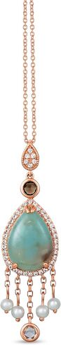 قلادة LE VIAN على شكل كمثرى 3 1/3 قيراط من Aquaprase باللون الفيروزي والتوباز واللؤلؤ المتدلي على شكل دمعة للنساء من الذهب الوردي عيار 14 قيراط على سلسلة طويلة بطول 20 بوصة مع مشبك مخلب جراد البحر in Saudi Arabia