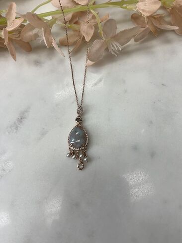 قلادة LE VIAN على شكل كمثرى 3 1/3 قيراط من Aquaprase باللون الفيروزي والتوباز واللؤلؤ المتدلي على شكل دمعة للنساء من الذهب الوردي عيار 14 قيراط على سلسلة طويلة بطول 20 بوصة مع مشبك مخلب جراد البحر in Saudi Arabia