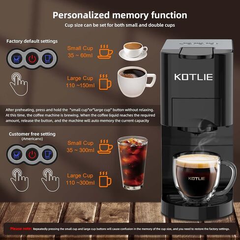 KOTLIE Espresso Machine,Set volume freely,4 in 1 Single Serve Coffee Maker for Nespresso original/K cup/Coffee Powder/illy 44mm ESE coffee,19Bar Espresso Maker in Saudi Arabia