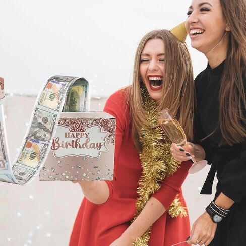 صندوق هدايا عيد ميلاد سعيد مع ملصقات DIY لأي عمر - صندوق هدايا نقدي لحفلات أعياد الميلاد باللون الوردي مع بطاقة سحب للنساء والفتيات in Kuwait