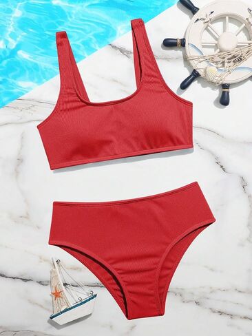 RoseSeek Girl's 2 Piece Swimsuits Bikini Set Spaghetti Strap High Waisted Bathing Suit Cute Bikini Set in Saudi Arabia