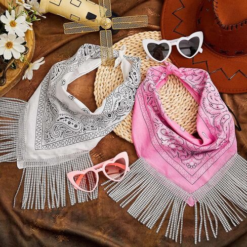 12 Pcs Cowgirl Bachelorette Bandanas Disco Fringed Bandana Fringe White Pink Headband Disco Bachelorette Party Decorations Sunglasses Heart Shaped Sunglasses for Bride Bridesmaid in Saudi Arabia