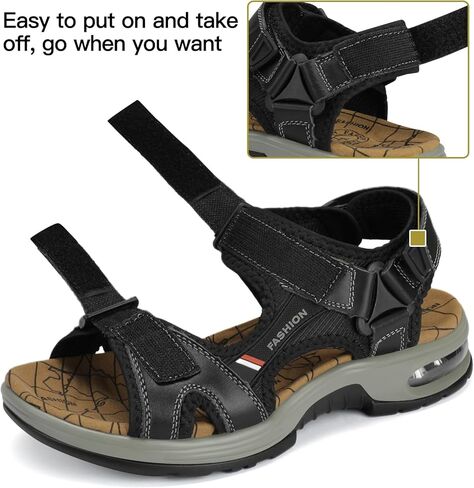 SONLLEIVOO Mens Hiking Sandals Leather Air Cushion Non Slip Comfortable Beach Footwear in Saudi Arabia