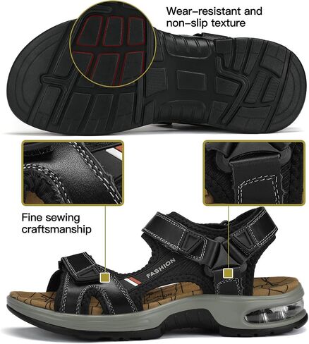 SONLLEIVOO Mens Hiking Sandals Leather Air Cushion Non Slip Comfortable Beach Footwear in Saudi Arabia