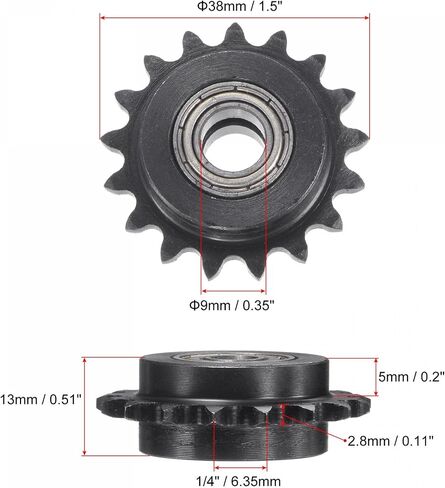 uxcell #25 Chain Idler Sprocket, 6mm Bore 1/4" Pitch 17 Tooth Tensioner, Black Oxide Finish C45 Carbon Steel with Insert Double Bearing for ISO 04C Chains in Saudi Arabia