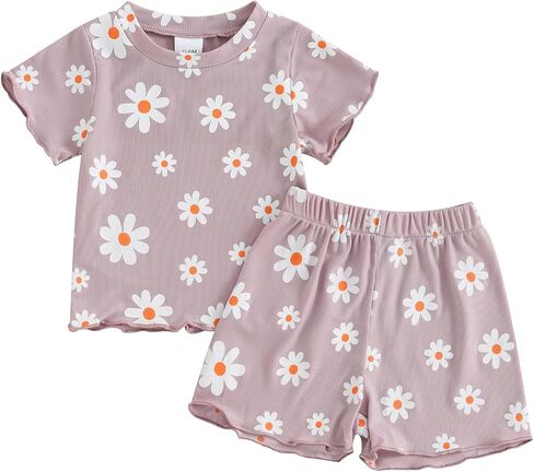 Blotona Baby Girl Floral Outfit Summer Short Sleeve T-Shirt and Shorts Set Toddler Girl Casual Clothes in Saudi Arabia