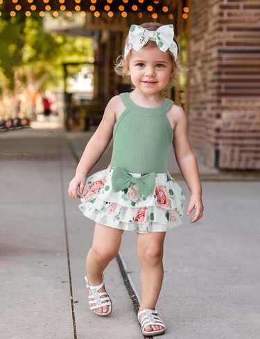 oklady Baby Girl Clothes Romper Top Floral Short with Headband Cute Summer Baby Girl Outfits 3Pcs Clothing Sets in Saudi Arabia
