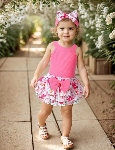 oklady Baby Girl Clothes Romper Top Floral Short with Headband Cute Summer Baby Girl Outfits 3Pcs Clothing Sets in Saudi Arabia