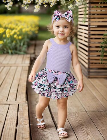 oklady Baby Girl Clothes Romper Top Floral Short with Headband Cute Summer Baby Girl Outfits 3Pcs Clothing Sets in Kuwait