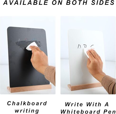 لوحة رسائل لافتة سبورة قابلة لإعادة الاستخدام من Fujinzhu - سبورة طباشير مقاس 11.7 بوصة × 8.3 بوصة، لوحة طباشير مزدوجة الجوانب للاستخدام الخشبي، لوحة سوداء سهلة المسح في اليوم الأول من المدرسة، لافتات سبورة صغيرة مع حامل in Kuwait