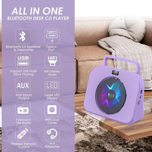 Gueray CD Player Bluetooth CD Player for Home with Speakers Dual Portable CD Players with Radio Timer Display Desktop Audio Boombox Support Sleep Music & Timer USB AUX TF Card Playback in Saudi Arabia