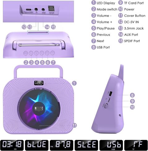 Gueray CD Player Bluetooth CD Player for Home with Speakers Dual Portable CD Players with Radio Timer Display Desktop Audio Boombox Support Sleep Music & Timer USB AUX TF Card Playback in Saudi Arabia