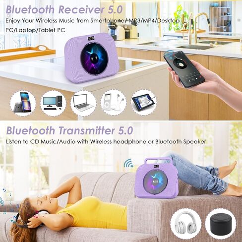 Gueray CD Player Bluetooth CD Player for Home with Speakers Dual Portable CD Players with Radio Timer Display Desktop Audio Boombox Support Sleep Music & Timer USB AUX TF Card Playback in Saudi Arabia